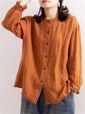 Ladies Fashion Loose Round Neck Cotton Linen Shirts