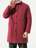 Men's Plain Winter Stand Collar Button Warm Cotton Coat