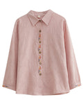 Female Chinese Floral Embroideried Lapel Button Up Linen Shirt