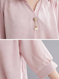 Holiday Cozy V Neck Half Sleeve Loose Shirt for Women