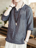 Chinese Style V-Neck Linen Blend T-shirt for Men