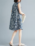 Female Flower Printed Retro Loose Cheongsam Dress