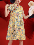 Women's Tiger Flower Print Vintage Qipao