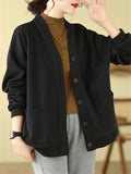 Women's Gentle Retro Single-Breasted Loose V Neck Jacket