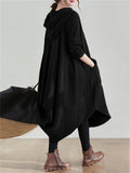 Female Plus Size Mid-length Spring Autumn Solid Hooded Dress