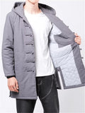 Men's Hooded Cotton Linen Mid-length Cotton Coats Solid Tang Suit