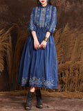 Female Elegant Embroidery Spring Summer Waist Denim Dress