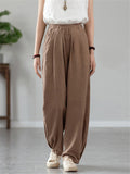 Women's Plain Linen Keep Warm Plush Liner Winter Long Pants