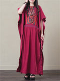 Ethnic Style Retro Wine Red Dress for Lady