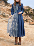 Female Embroidered Tulle Denim Asymmetrical Patchwork Dresses