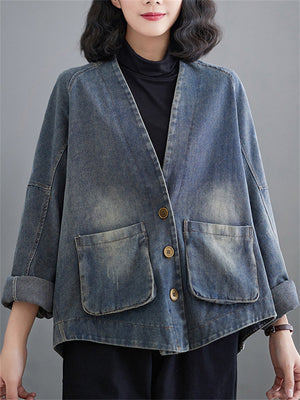 Women's Fashion Vintage Distressed Short Denim Jackets