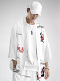 Retro Plum Blossom Hanzi Print Men's Cardigan Shirt Cropped Pants