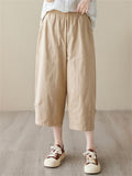 Elastic Waist Button-Decorated Loose Pants for Women