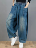 Casual Elastic Waist Distressed Jeans for Ladies