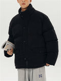 Male Solid Puffer Jackets Corduroy Cotton-padded Coats