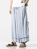 Men's Zen Buddhism Layered Side Slit Lace Up Linen Pants