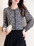 Retro Polka Dot Print Pleated Stand Collar Shirt for Female