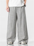 Men's Vintage Plaid Cotton Linen Wide Leg Trousers