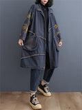 Female Vintage Washed Loose Mid Length Denim Coat