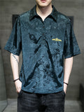 Male Turn-down Collar Short Sleeve Embroidered Shirts