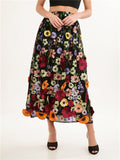 Ladies French A-line Skirt with Realistic Floral Embroidery