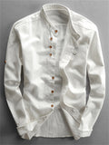 Men's Casual Button Up Stand Collar Linen Shirts