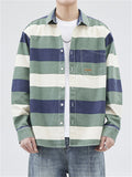 Men's Lapel Contrast Color Striped Button Up Jackets