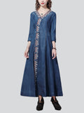 Elegant V-neck Half Sleeve Denim Dresses for Ladies