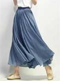 Women's Elastic Waist Pleated Maxi Linen Skirts