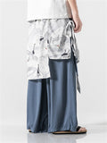 Men's Zen Ocean Wave Flying Crane Print Loose Hakama Pants