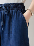 Summer Holiday High-Rise Drawstring Denim Pants for Women