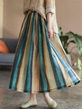 Summer Holiday Contrast Color Stripe Swing Skirt for Women