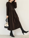 Winter Gentle Round Neck Long Sleeve A-Line Dress for Women