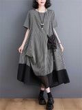 Lady Plus Size Irregular Retro Drawstring Pocket Dresses