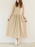 Winter Gentle Round Neck Long Sleeve A-Line Dress for Women