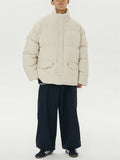 Male Solid Puffer Jackets Corduroy Cotton-padded Coats