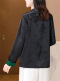 Chinese Style Female Colorblocked Sleeve Cuff Shirts