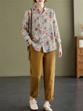 Female Cozy Literary Cotton Linen Floral Print Shirts