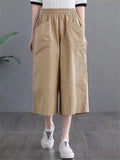 Summer Leisure Solid Color Wide Leg Cropped Pants for Women