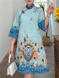 Loong Print Qipao Midi Dress for Ladies