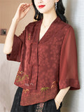 Women's Summer Ancient Style Embroidery Irregular Hem Shirt