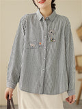 Women's Casual Bee & Dandelion Embroidery Stripe Shirt