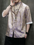 Men's Retro Jacquard Summer Cozy Ice Silk Tang Suit Shirt