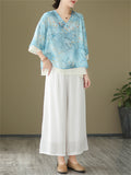 Women's Chinese Style V-Neck Double-Layer Floral Shirts