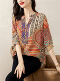 Summer Bohemian Style V Neck Print Vacation Shirt for Women