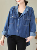 Women's Trendy Blue Denim Hooded Oversized Jacket