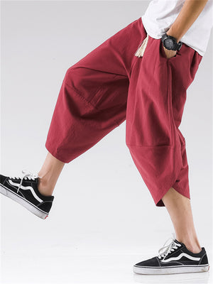 Men's Hem Side Slit Kung Fu Training Cropped Pants