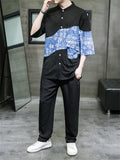 Half Sleeve Spliced Shirt & Pants Summer Two-piece Sets for Men