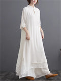 Female 2-Piece Plain Simple Stand Collar Multi-Layer Dress