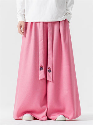 Male Ultra-loose Wide-leg Pants with Flame Pattern Strap